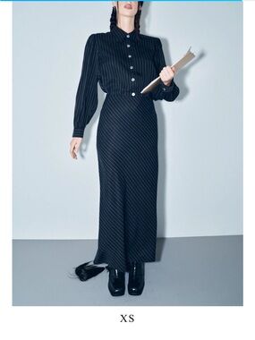 Fashion Brand Company- Black Bias-Cut Stripe Maxi Skirt